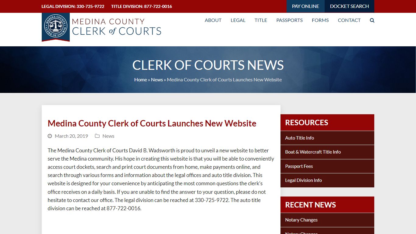 Medina County Clerk of Courts Launches New Website